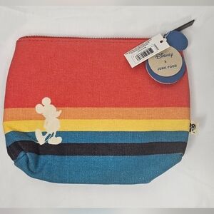 Disney X Mickey Mouse Striped Pouch Junk food Zipper Makeup Bag Rainbow 6x7"